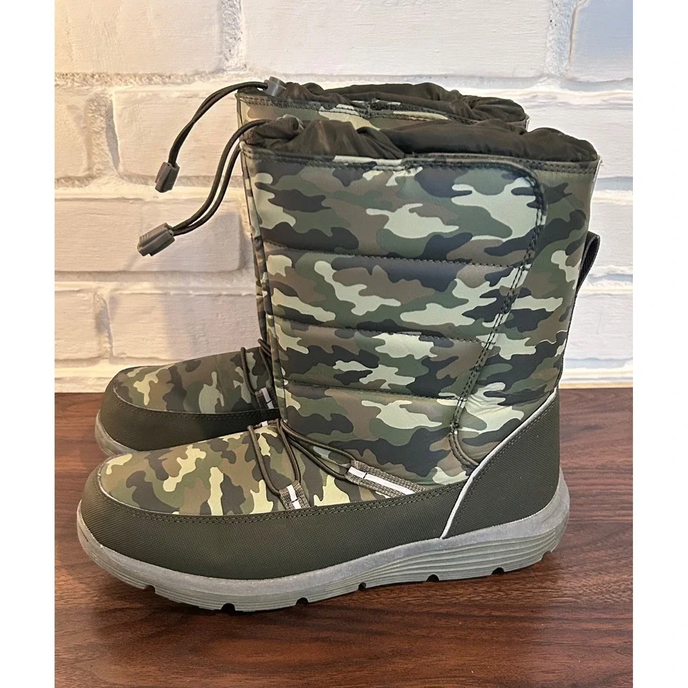 Lands End Kids Camo Snow Boots Green Camouflage Insulated Winter 7M Outdoor Boys